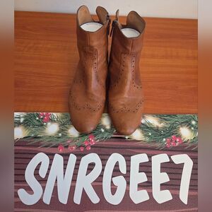 BALDININI Women's Tan Italian Leather Brogues Ankle Boots Sz 36/us 6 Classic